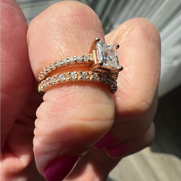 Engagement wedding ring set gold diamonds - Picture 2 of 16